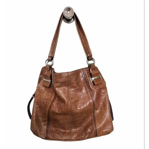 B.Makowsky Women's Size Large Brown Croc Leather Shoulder Bag Snap Closure